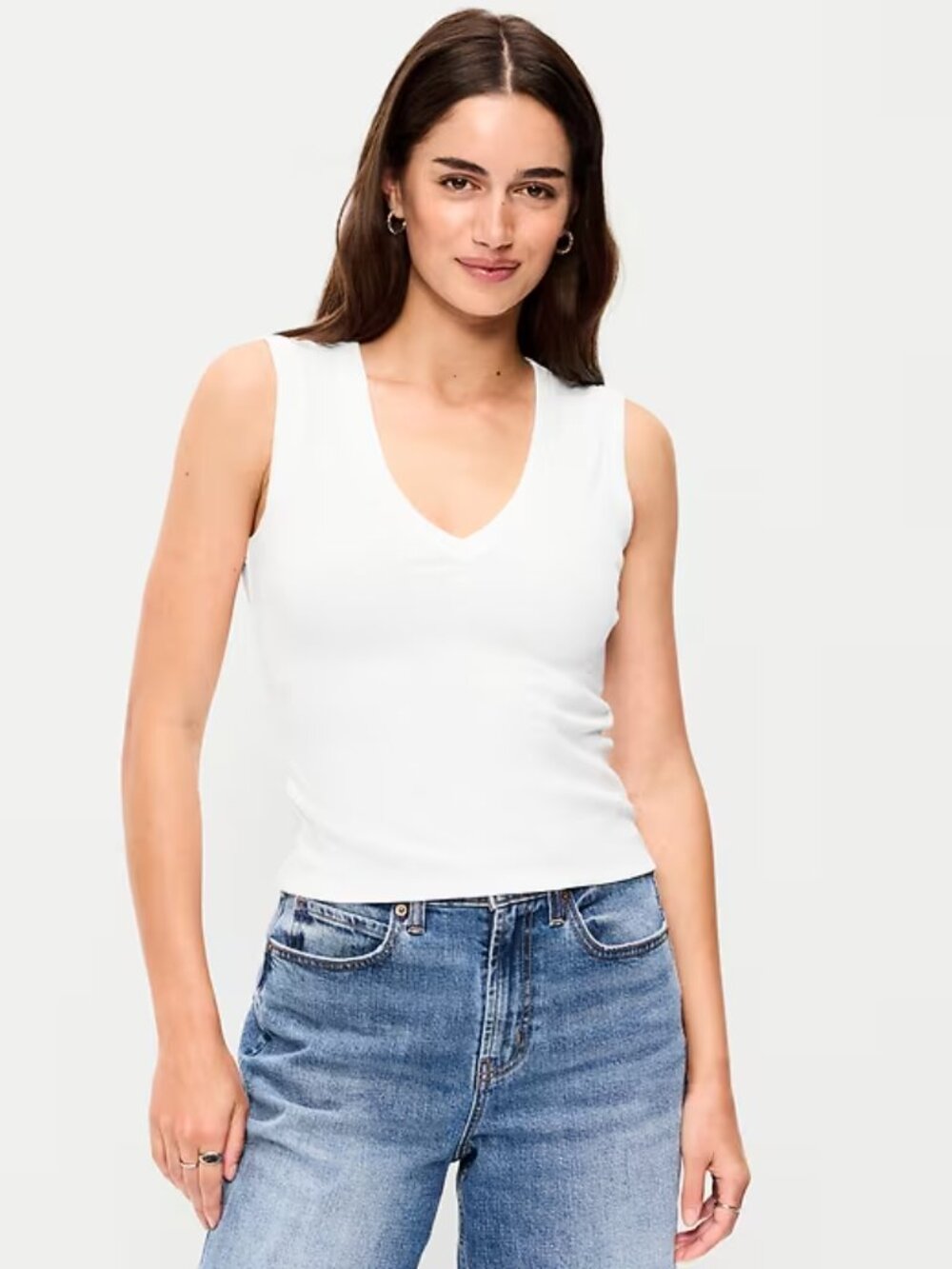 Old Navy Snug Crop V-Neck Tank Top Calla Lilies White Size Large